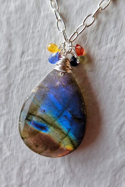 One of a Kind Rainbow Labradorite & Sapphire Necklace