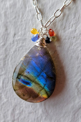 One of a Kind Rainbow Labradorite & Sapphire Necklace
