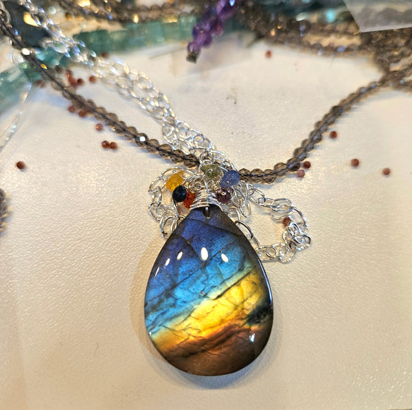 One of a Kind Rainbow Labradorite & Sapphire Necklace