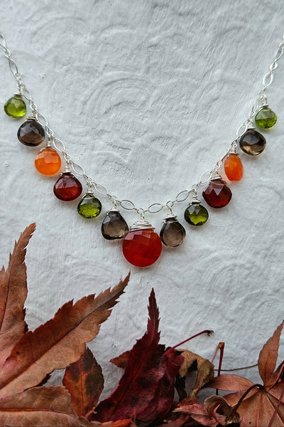 One of a Kind Carnelian, Smoky Quartz, Hessonite, Peridot & Vesuvianite Necklace