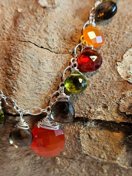One of a Kind Carnelian, Smoky Quartz, Hessonite, Peridot & Vesuvianite Necklace