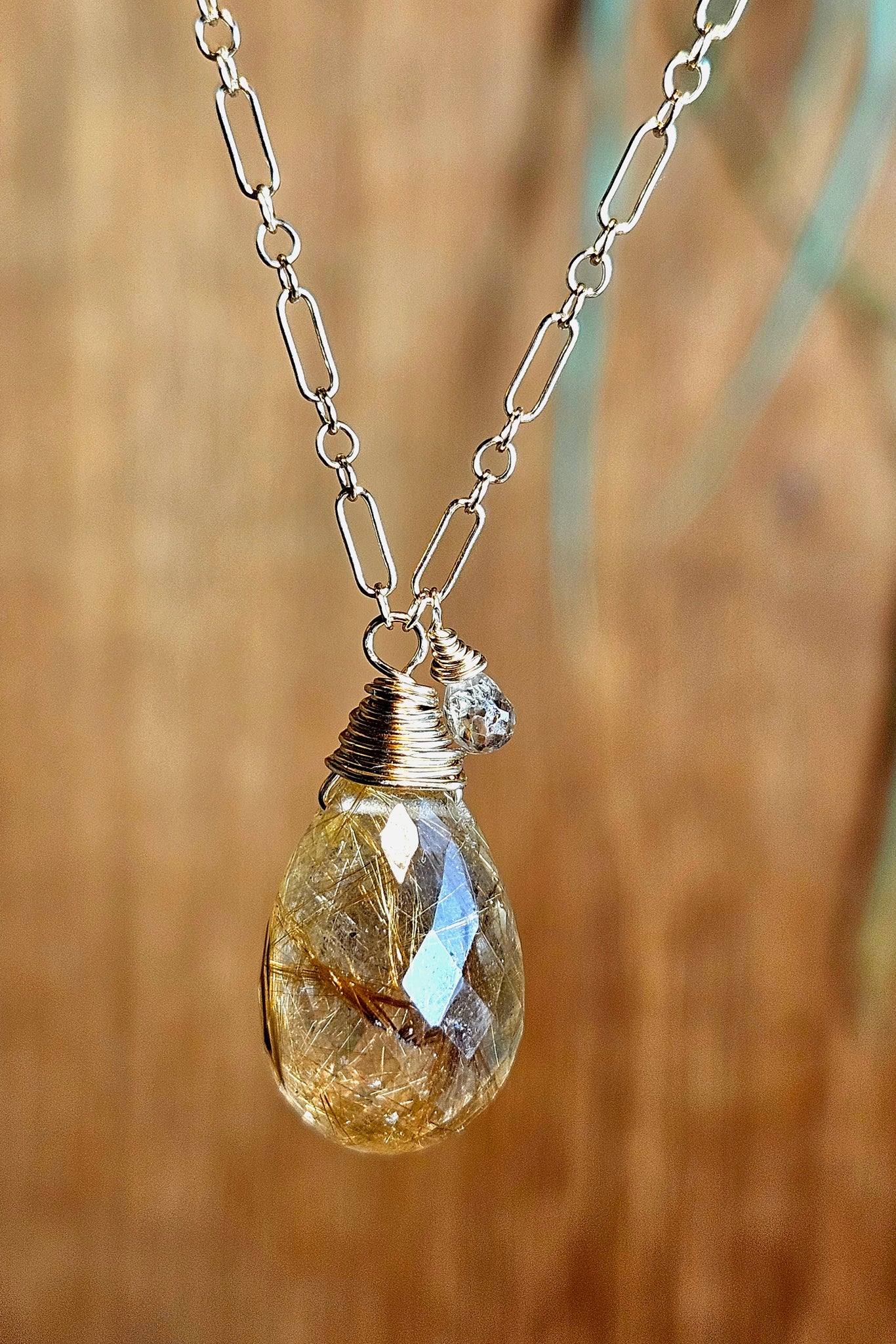 GF) Golden Rutilated Quartz & Champagne Sapphire Necklace  NBR2125G