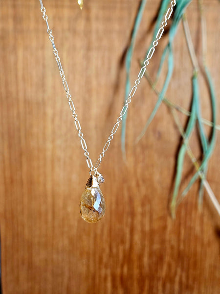 GF) Golden Rutilated Quartz & Champagne Sapphire Necklace  NBR2125G