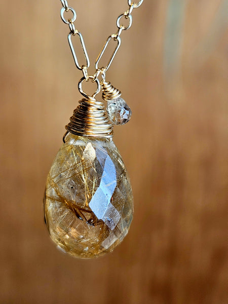 GF) Golden Rutilated Quartz & Champagne Sapphire Necklace  NBR2125G