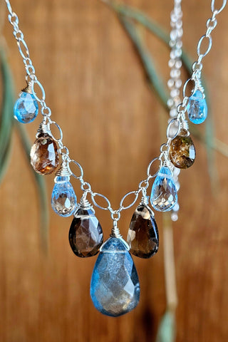 Aquamarine, Smoky Quartz, Andalusite, Blue Topaz & Apatite Necklace  NBL7725