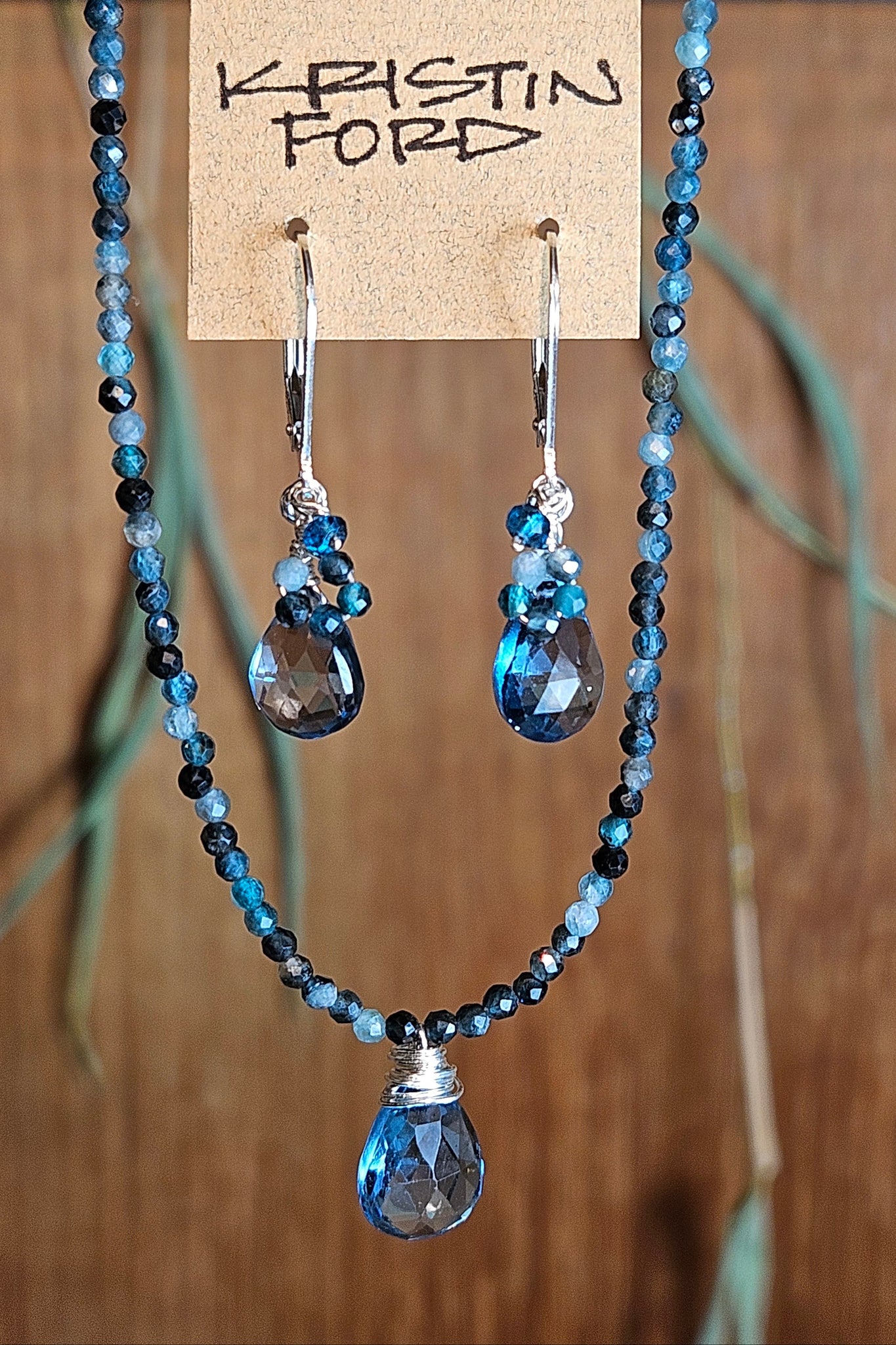 One of a Kind London Blue Topaz & Blue Tourmaline Necklace & Earring