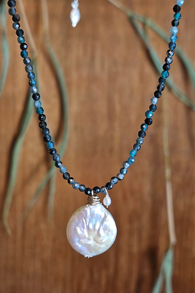 Coin Pearl & Blue Tourmaline Necklace  NWH5325