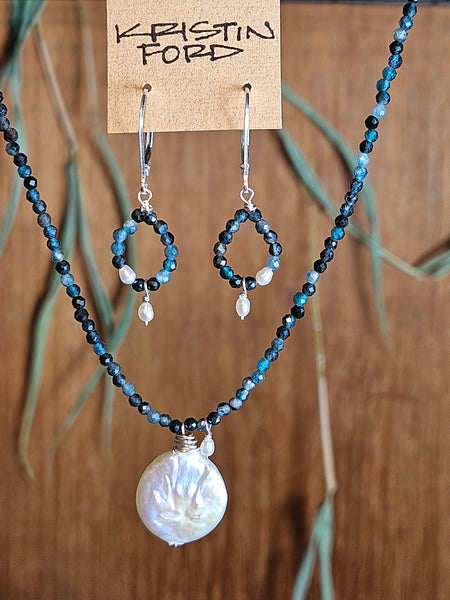 Fresh Water Pearl & Blue (Indicolite) Tourmaline Earrings EWH5425