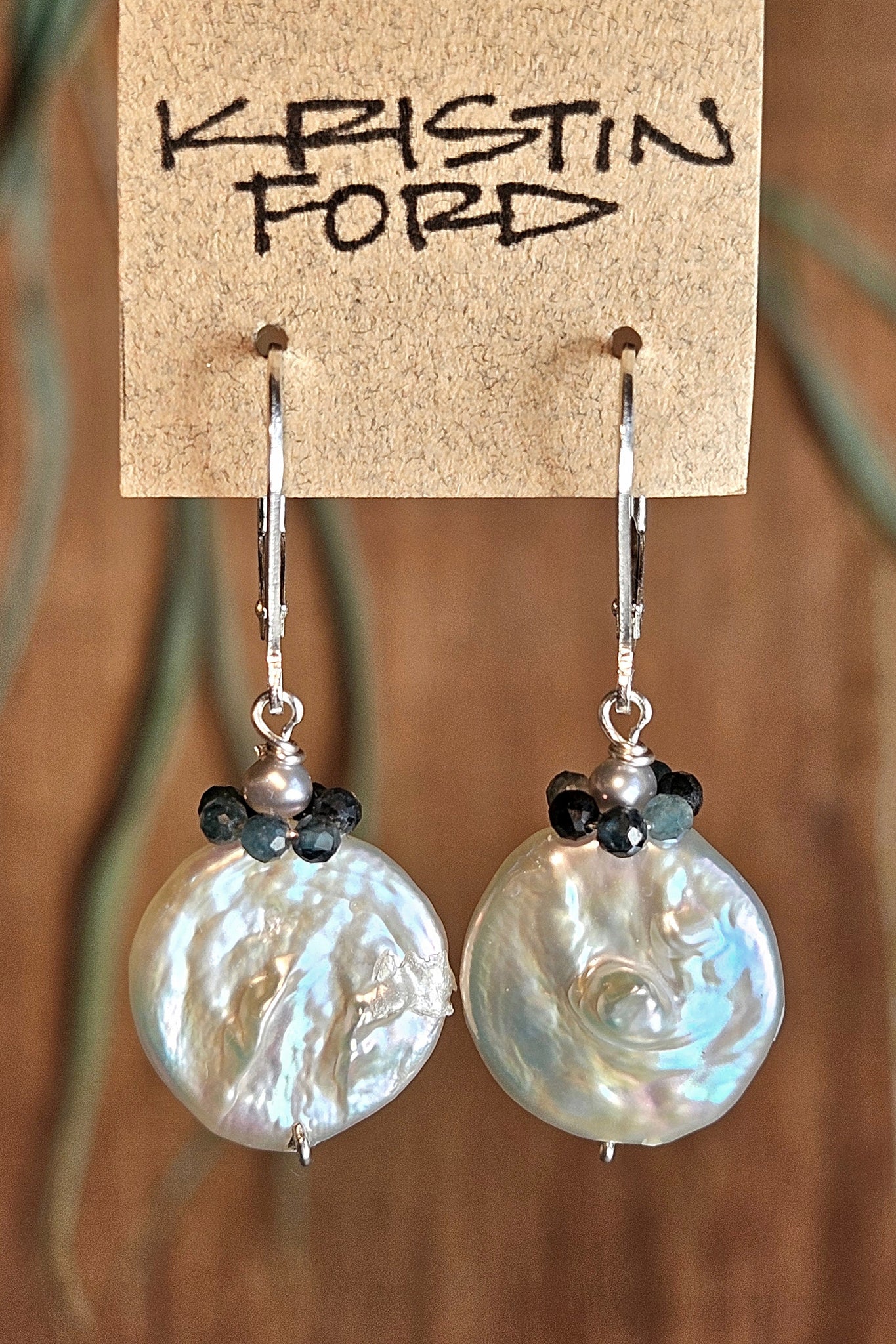 Coin Pearl & Blue (Indicolite) Tourmaline Earrings EWH5325