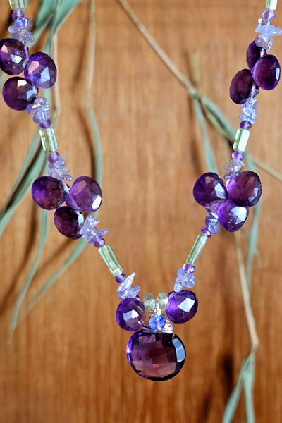 One of a Kind Amethyst, Green Tourmaline & Tanzanite Necklace