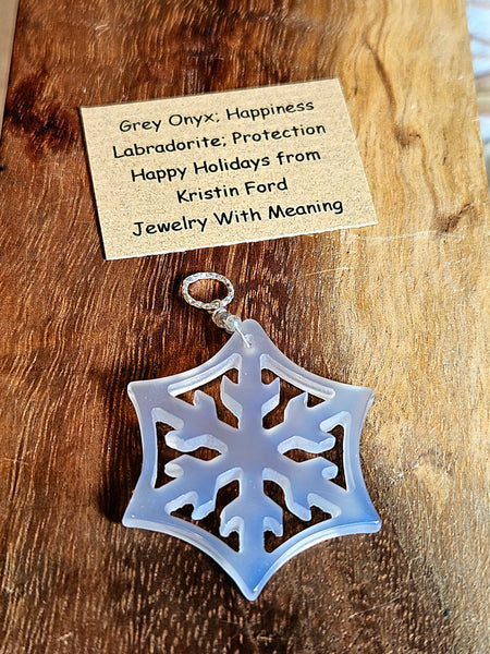 Silver/Grey Onyx & Labradorite Snowflake Pendant/Floater  PBK9925