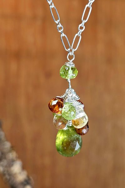 One of a Kind Vesuvianite, Hessonite, Citrine & Peridot Necklace
