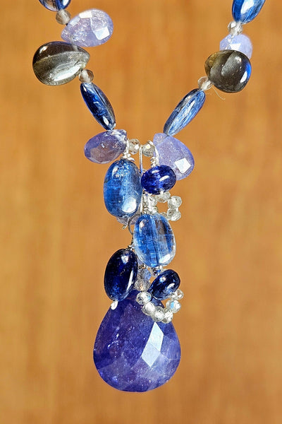 One of a Kind Tanzanite, Black Labradorite, Sapphire & Kyanite Necklace