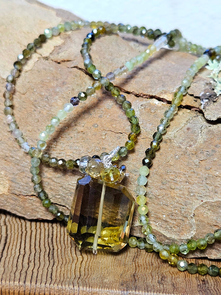 One of a Kind Smoky Citrine, Earthy Sapphire & Green Tourmaline Necklace