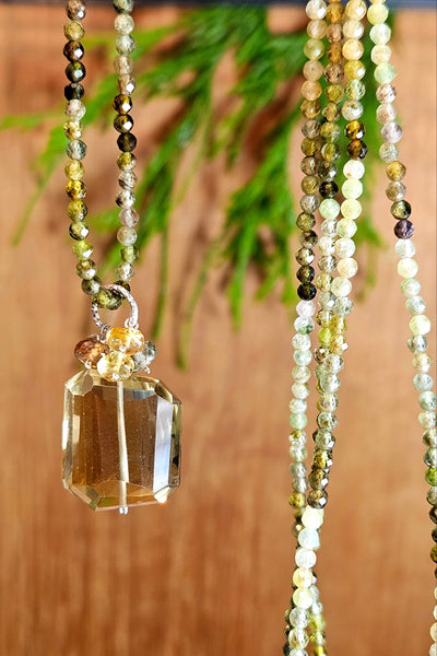 One of a Kind Smoky Citrine, Earthy Sapphire & Green Tourmaline Necklace