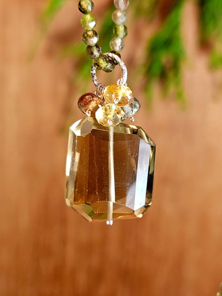 One of a Kind Smoky Citrine, Earthy Sapphire & Green Tourmaline Necklace