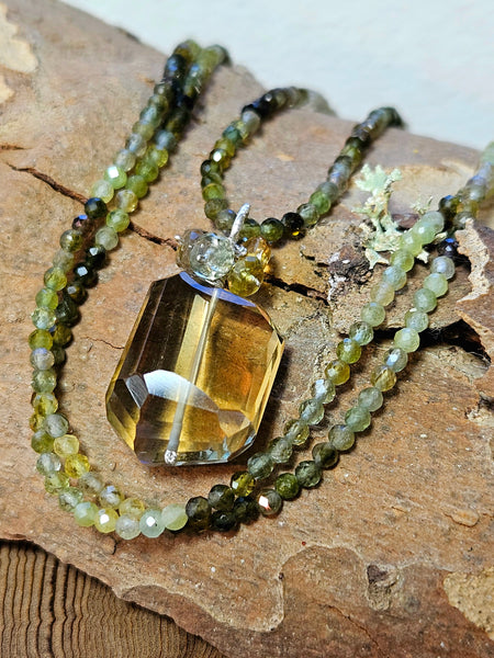 One of a Kind Smoky Citrine, Earthy Sapphire & Green Tourmaline Necklace