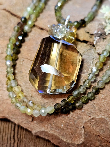 One of a Kind Smoky Citrine, Earthy Sapphire & Green Tourmaline Necklace