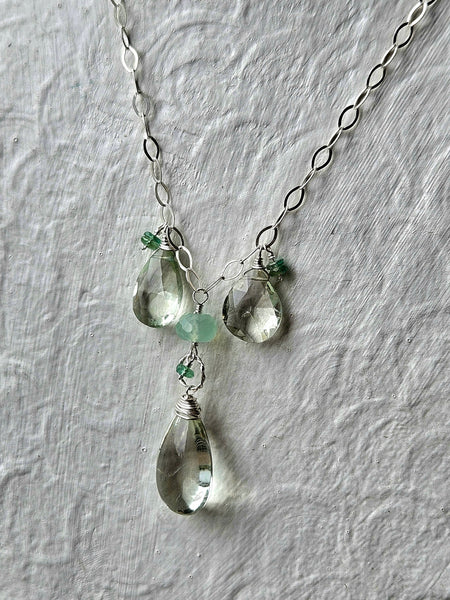 Prasiolite, Emerald & Chalcedony Necklace  NGR1026