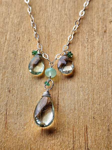 Prasiolite, Emerald & Chalcedony Necklace  NGR1026
