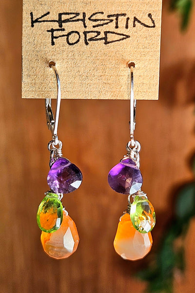 Carnelian, Peridot & Amethyst Earrings  EWH1326