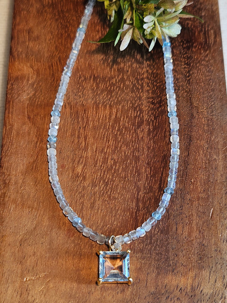 GF) Blue Topaz, Labradorite & Blue Apatite Necklace  NBL0326G