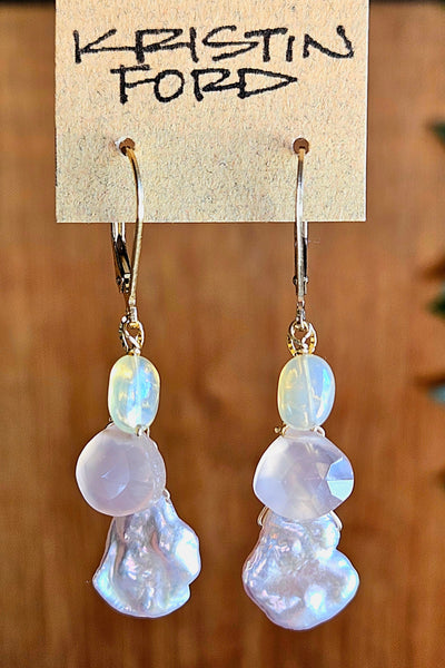 GF) Keishi Pearl, Pink Chalcedony & Opal Earrings  EWH3826G