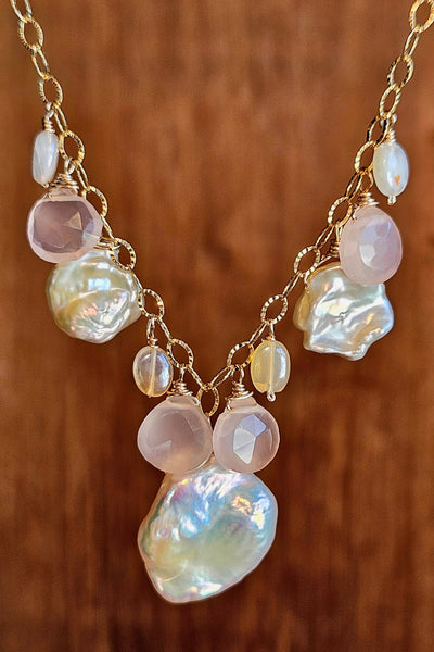 GF) Keishi Pearl, Pink Chalcedony & Opal Necklace  NWH3826G