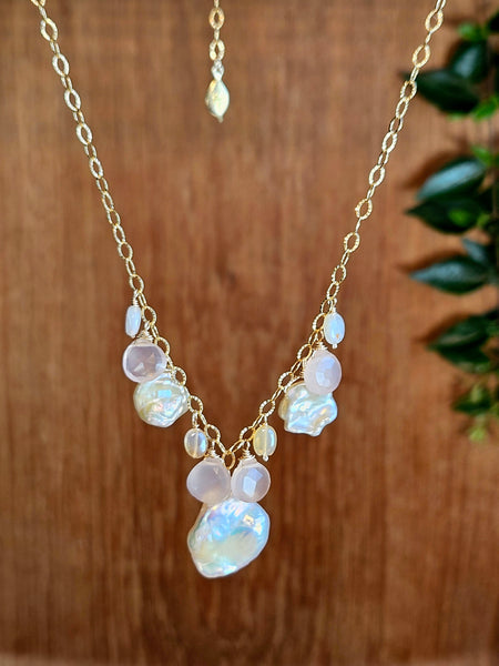 GF) Keishi Pearl, Pink Chalcedony & Opal Necklace  NWH3826G