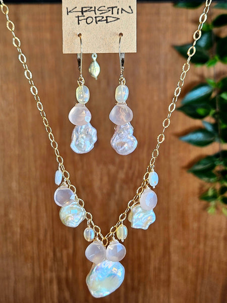 GF) Keishi Pearl, Pink Chalcedony & Opal Necklace  NWH3826G