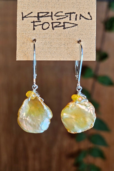 Golden Keishi Pearl & Opal Earrings  EBR1426