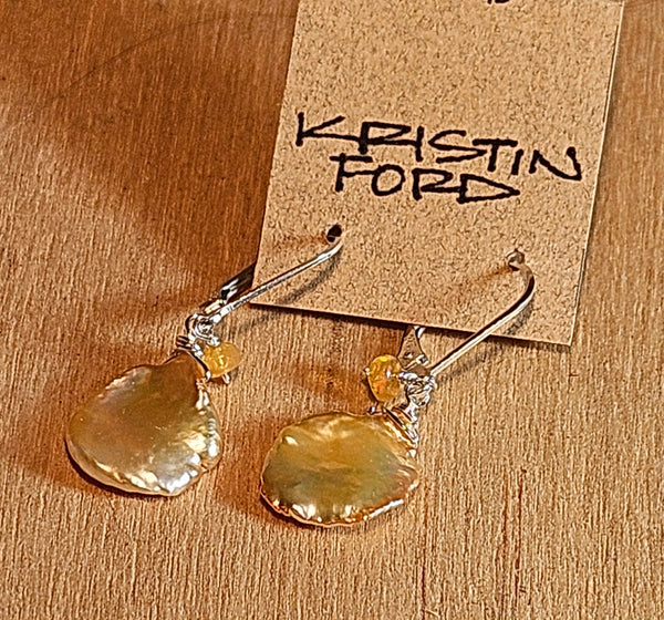 Golden Keishi Pearl & Opal Earrings  EBR1426