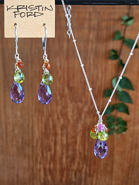 Amethyst, Peridot & Hessonite Earrings  EBL3026