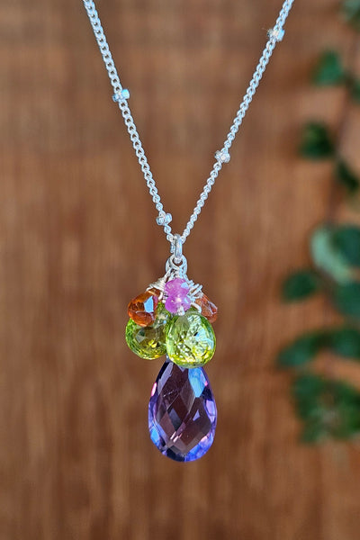 Amethyst, Peridot, Hessonite & Ruby Necklace  NBL3026