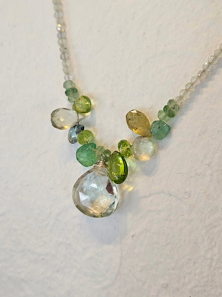 Prasiolite & Multi Color Briolette Necklace  NGR2025