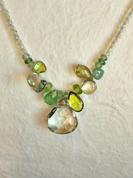 Prasiolite & Multi Color Briolette Necklace  NGR2025