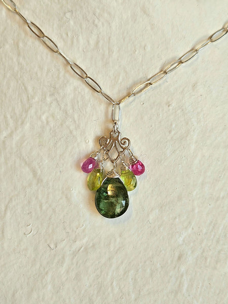 Green Apatite,  Peridot & Ruby Necklace   NGR2226