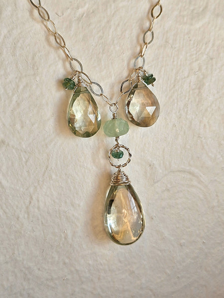 Prasiolite, Emerald & Chalcedony Necklace  NGR1026