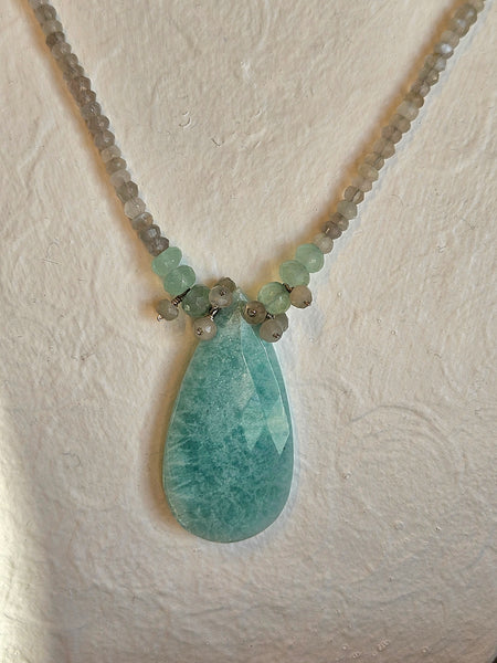 Amazonite, Silver Moonstone & Chalcedony Necklace NWH0222