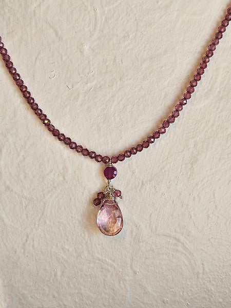 Pink Topaz, Ruby & Rhodolite Necklace  NRD4525
