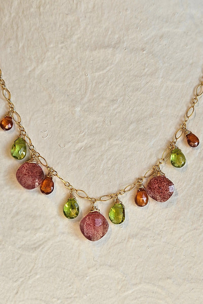 GF) Strawberry Quartz, Peridot & Hessonite Necklace NWH1426G