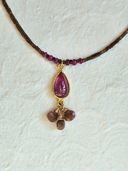 GF) Ruby, Chocolate Moonstone & Copper Hematite Necklace  NWH4625G