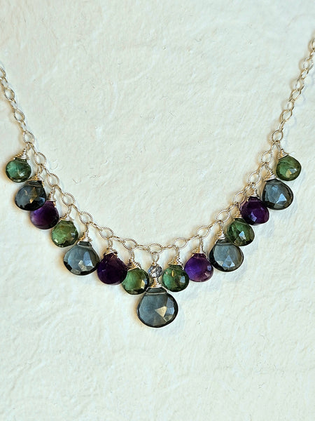 Slate Quartz, Green Apatite, Amethyst & Serpentine Necklace  NWH1826
