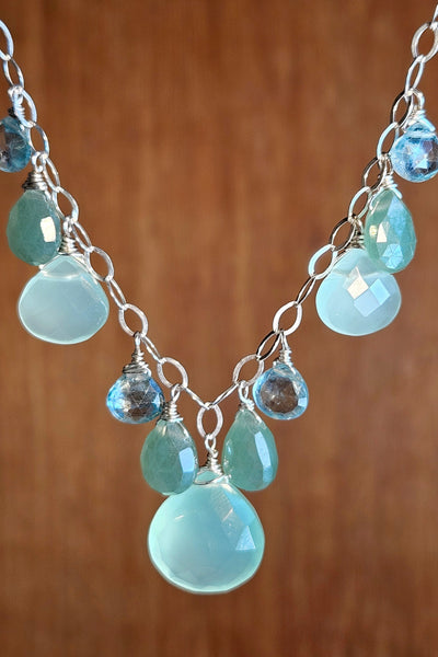 Chalcedony, Green Aventurine & Ocean Blue Kyanite Necklace  NBL5526
