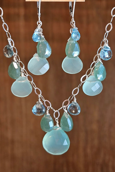 Chalcedony, Green Aventurine & Ocean Blue Kyanite Necklace  NBL5526