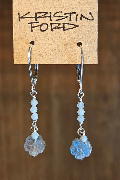 Labradorite Flower & Aquamarine Earrings  EBK0426