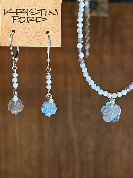 Labradorite Flower & Aquamarine Earrings  EBK0426