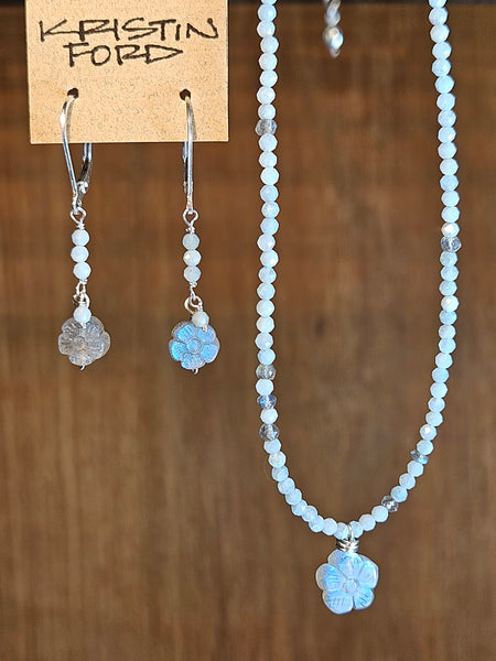Labradorite Flower & Aquamarine Earrings  EBK0426