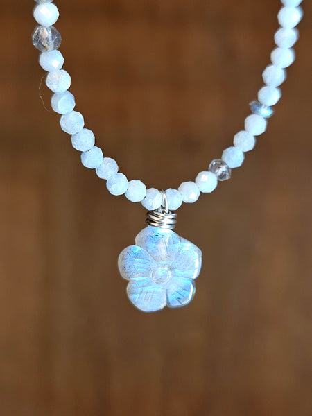 Labradorite Flower w/Aquamarine Necklace  NBK0426