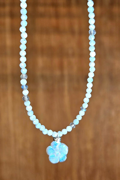 Labradorite Flower w/Aquamarine Necklace  NBK0426